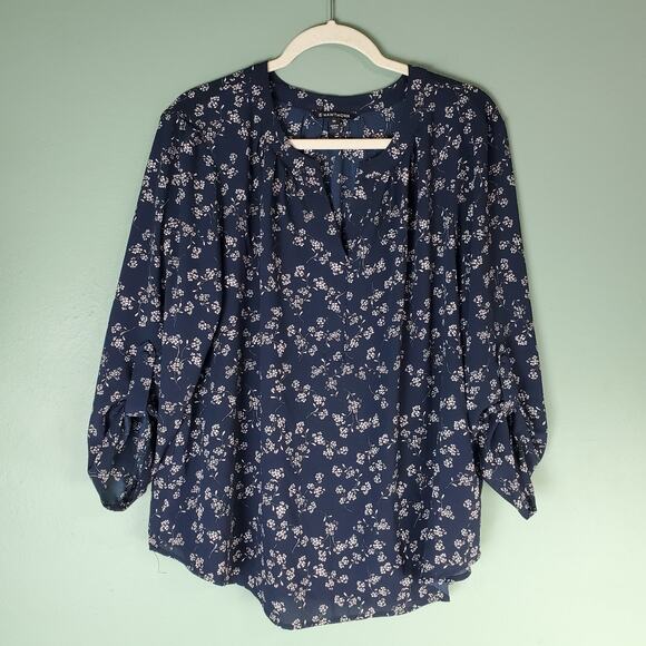 41 Hawthorn Women Morey Split Neck 3/4 Sleeve Blouse Navy Size XXL - Picture 1 of 6